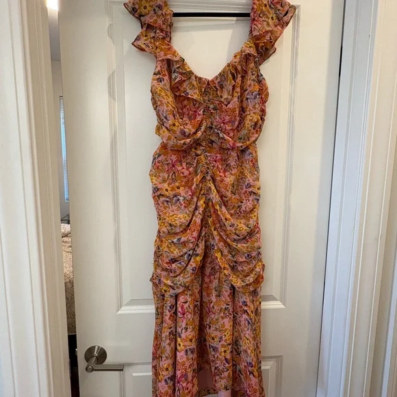 ASTR the Label Devereux Asymmetrical Floral Dress in Pink and Yellow (Size XL) - Picture 2 of 6